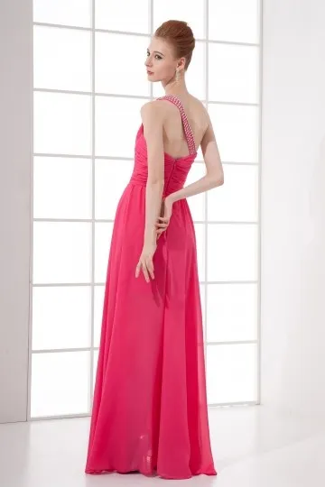 Robe fuchsia asymétrique ornée de strass courte devant longue derrière