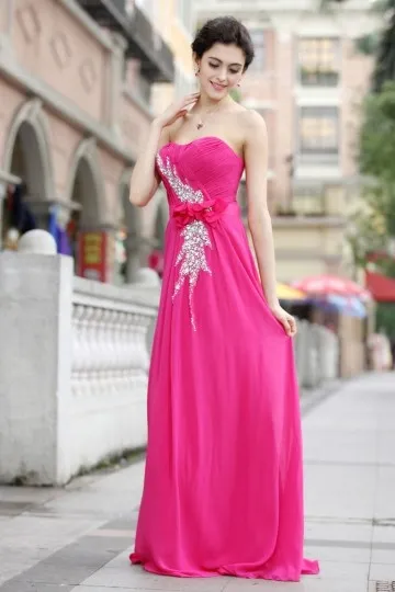 Robe fuchsia demoiselle d honneur bustier plissé en sequin scintillant taille avec une fleur