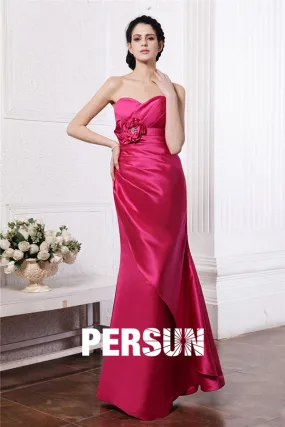 Robe fuchsia longue à bustier cœur en satin sirène pour soirée de mariage