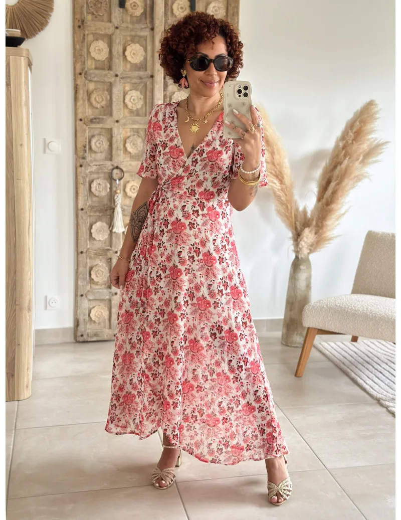 Robe longue fleurie rose - Iria