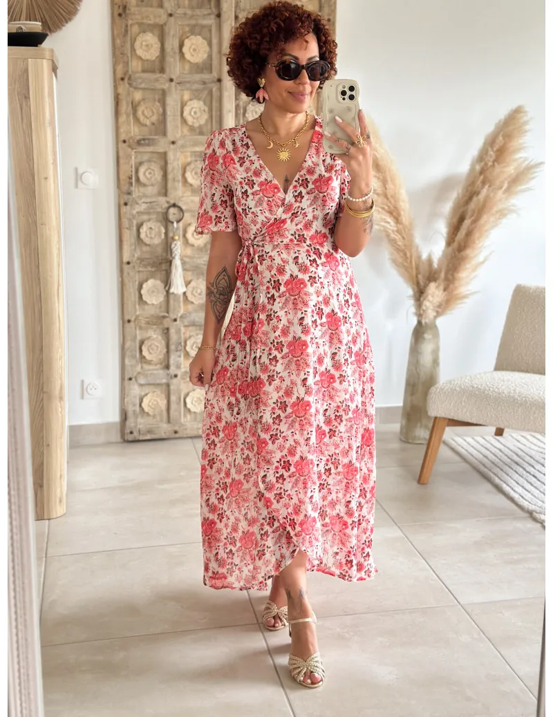 Robe longue fleurie rose - Iria