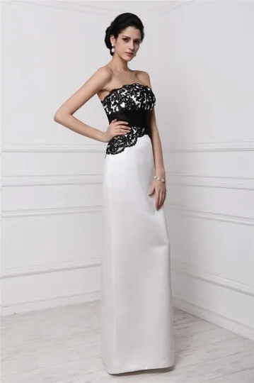 Robe longue invitée mariage colonne noire et blanche bustier en dentelle