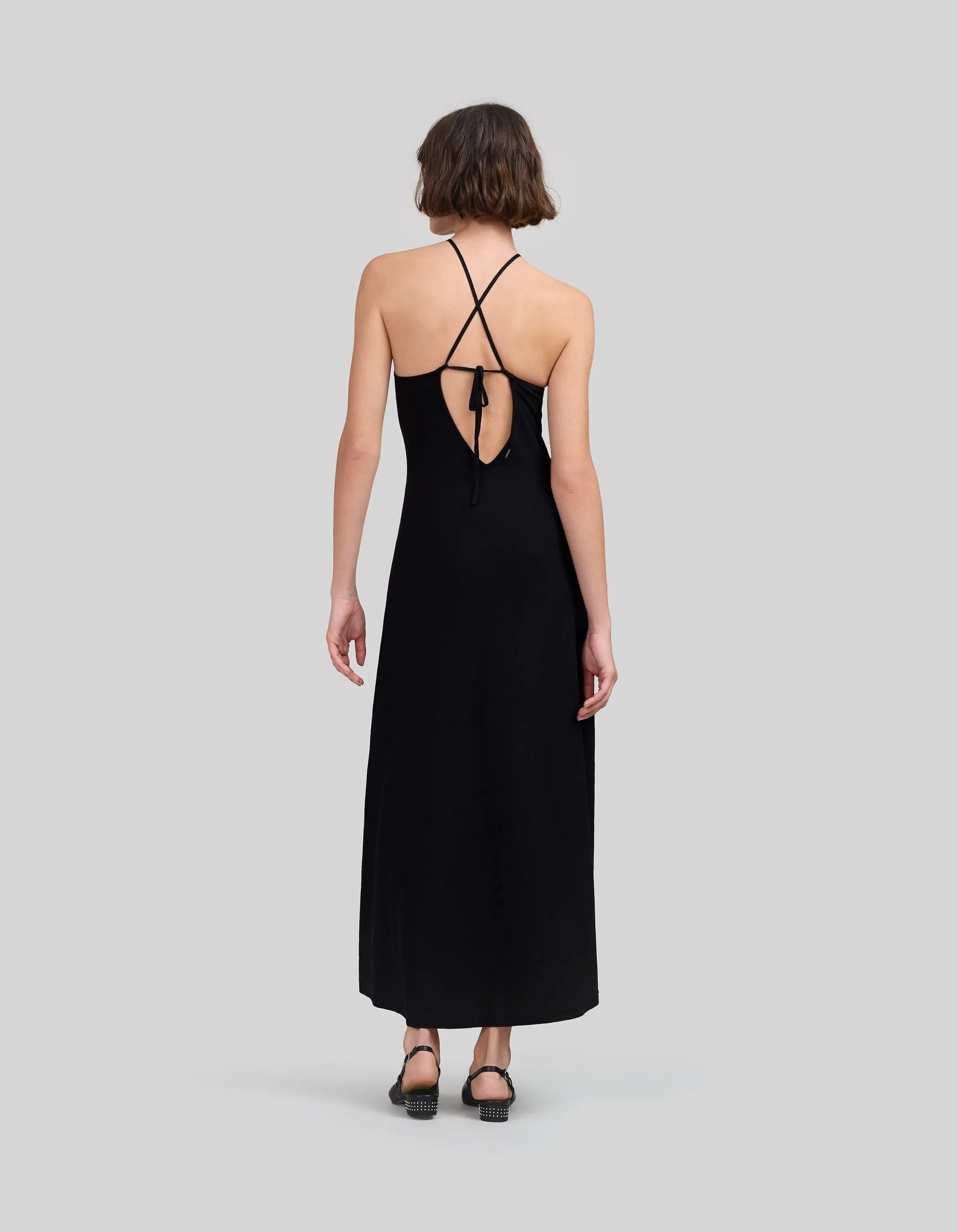 Robe longue noire à lacet en maille Femme