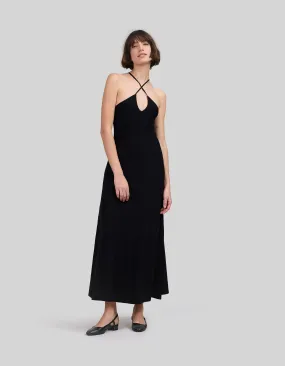 Robe longue noire à lacet en maille Femme