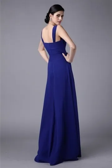 Robe simple bleu empire encolure carrée avec bretelles pour mariage