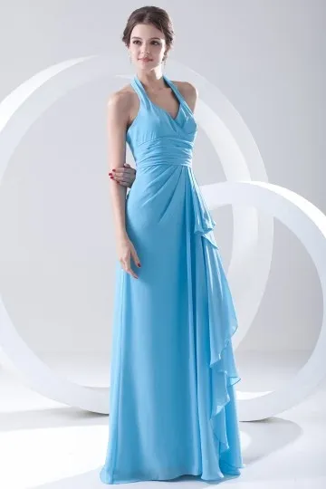 Robe simple bleu encolure américain empire pour cortège mariage