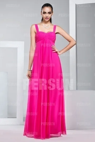 Robe simple fuchsia longue pour témoin mariage empire aux bretelles