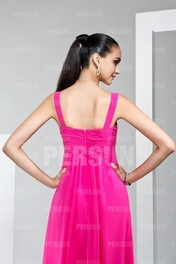 Robe simple fuchsia longue pour témoin mariage empire aux bretelles