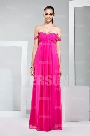 Robe simple fuchsia longue pour témoin mariage empire aux bretelles