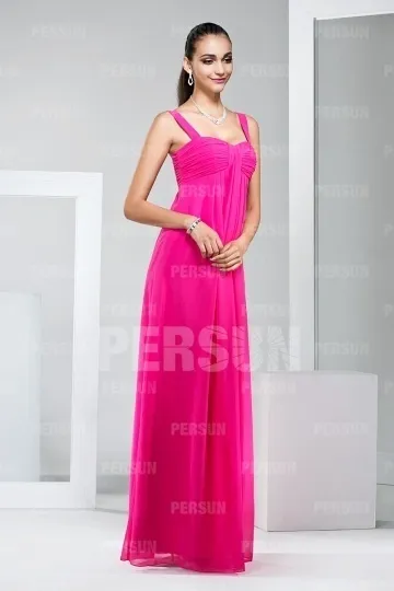 Robe simple fuchsia longue pour témoin mariage empire aux bretelles