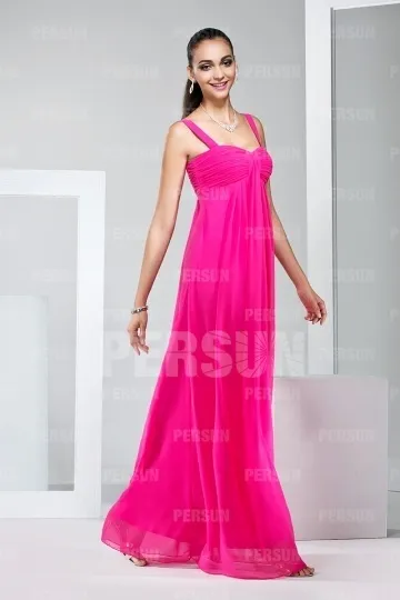 Robe simple fuchsia longue pour témoin mariage empire aux bretelles