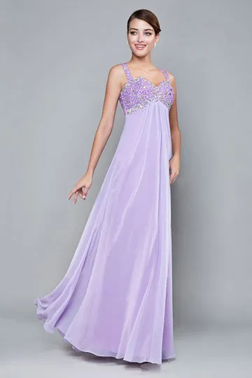 Robe violette demoiselle d'honneur bustier cœur en sequin aux bretelles