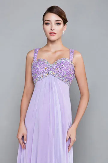 Robe violette demoiselle d'honneur bustier cœur en sequin aux bretelles