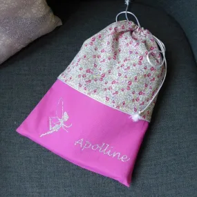 Sachet pochette personnalisé tissus coton au choix ideal chaussons, doudou, lingerie  prénom