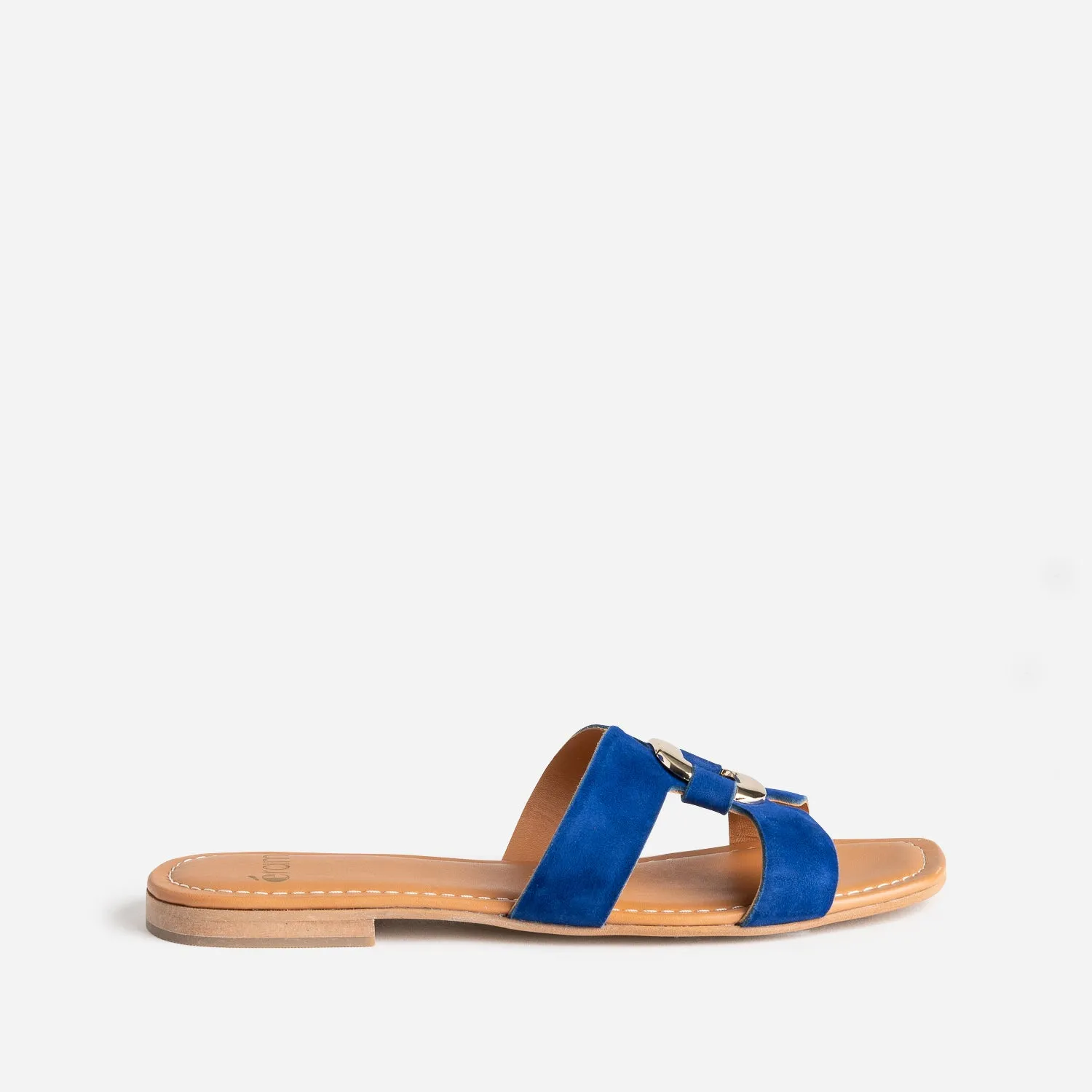 Sandale bleu roi cuir velours et anneau - Mules / Tongs Femme | ERAM