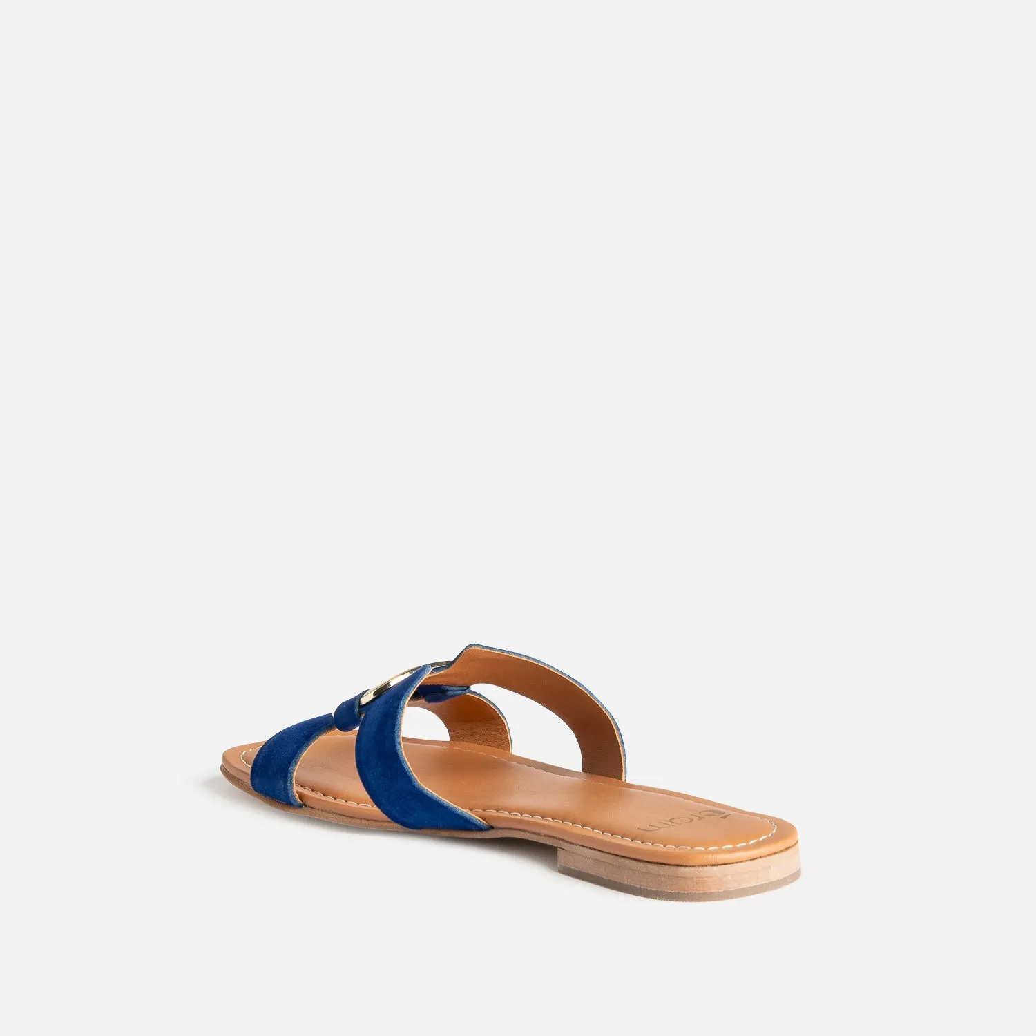 Sandale bleu roi cuir velours et anneau - Mules / Tongs Femme | ERAM