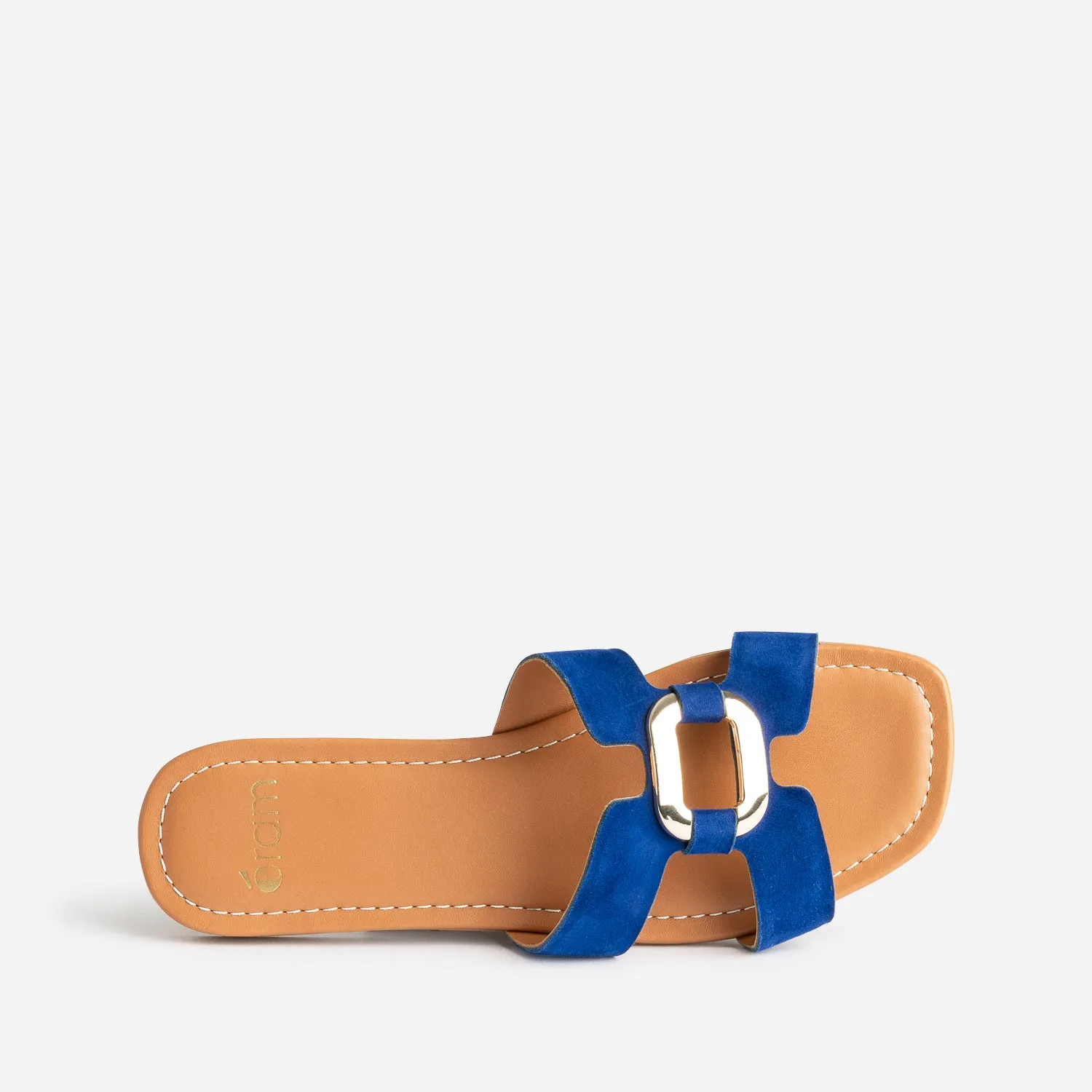 Sandale bleu roi cuir velours et anneau - Mules / Tongs Femme | ERAM