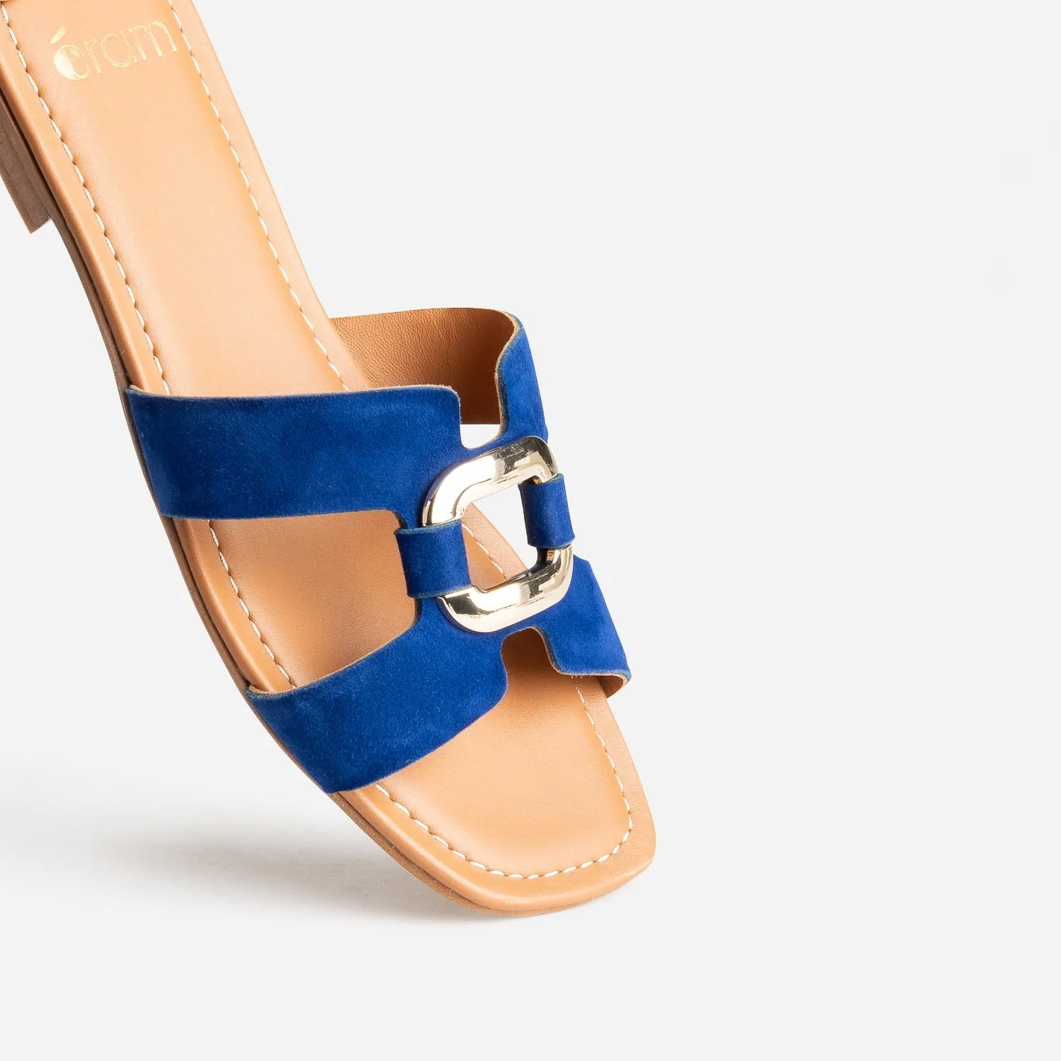 Sandale bleu roi cuir velours et anneau - Mules / Tongs Femme | ERAM