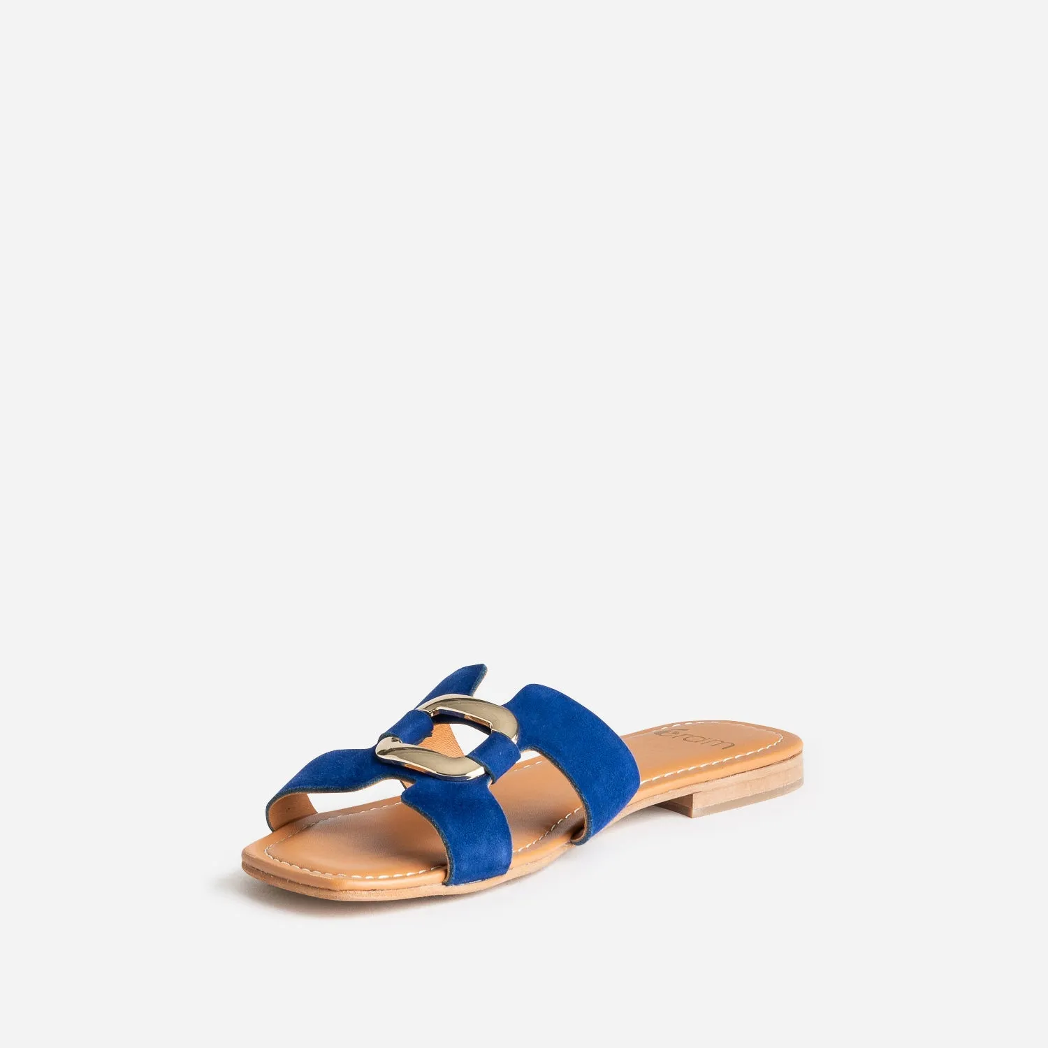 Sandale bleu roi cuir velours et anneau - Mules / Tongs Femme | ERAM