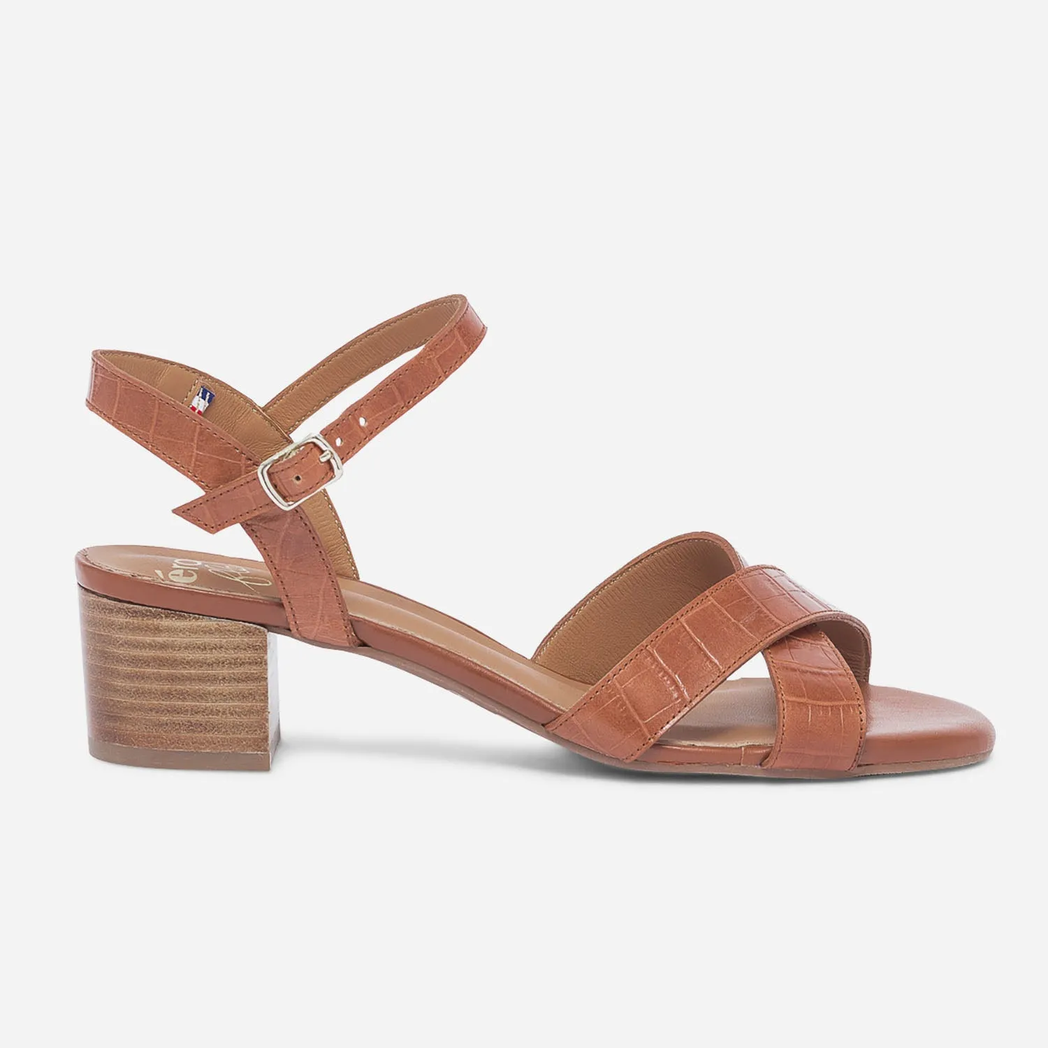 Sandale ERAM FLEX camel en cuir effet croco - Sandales Femme | ERAM