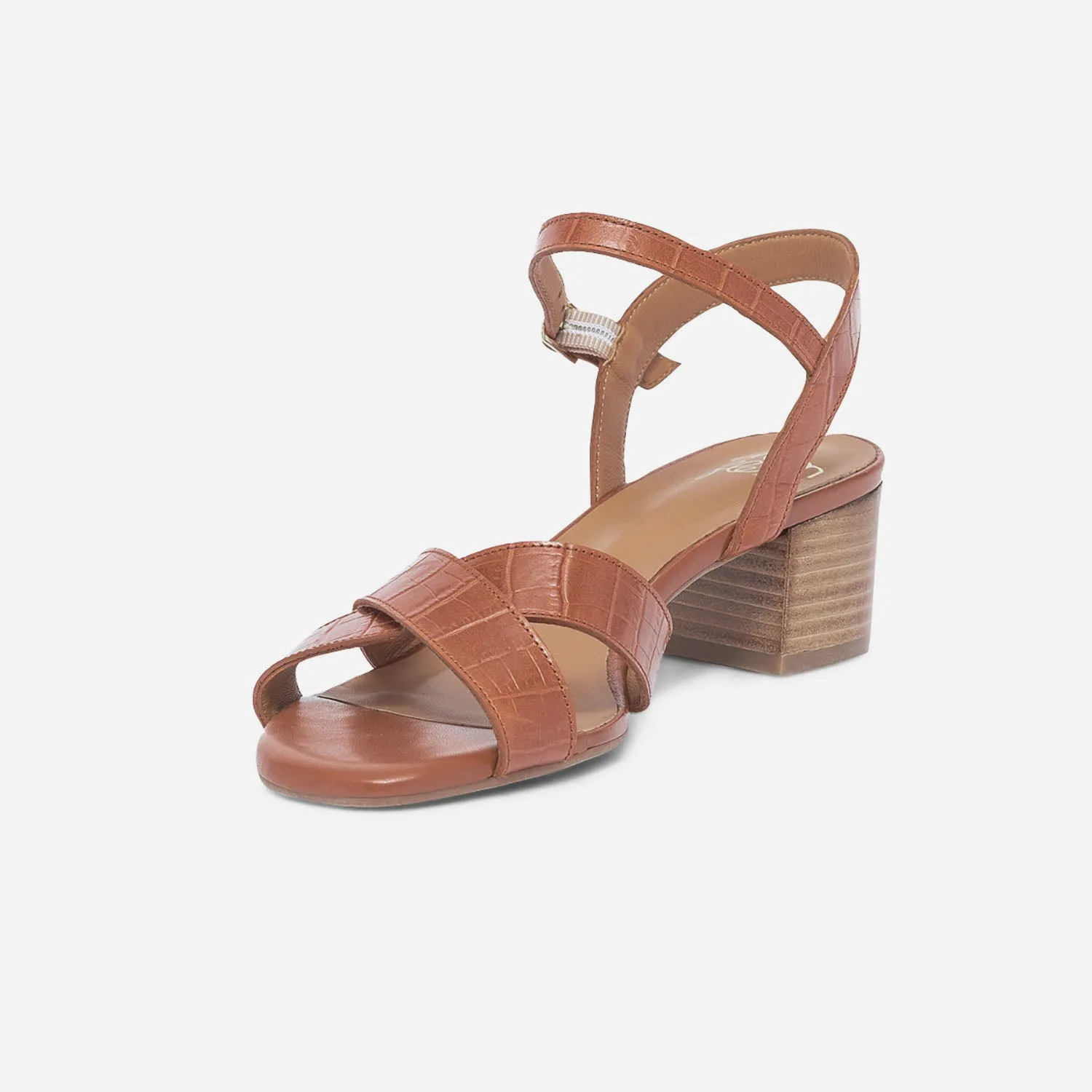 Sandale ERAM FLEX camel en cuir effet croco - Sandales Femme | ERAM