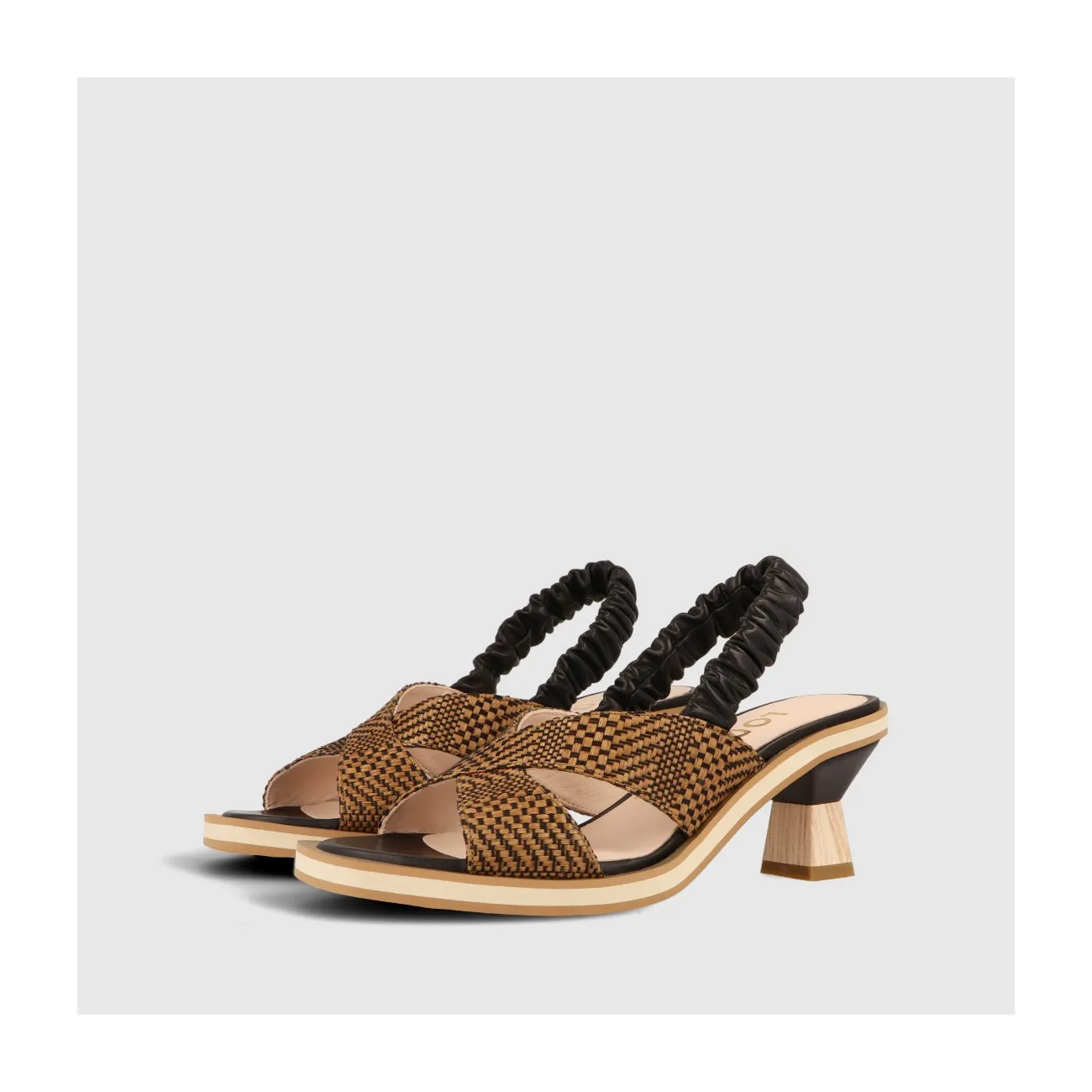 Sandale Jubair en tissu tressé camel et noir | LODI Chaussures pour femme en ligne