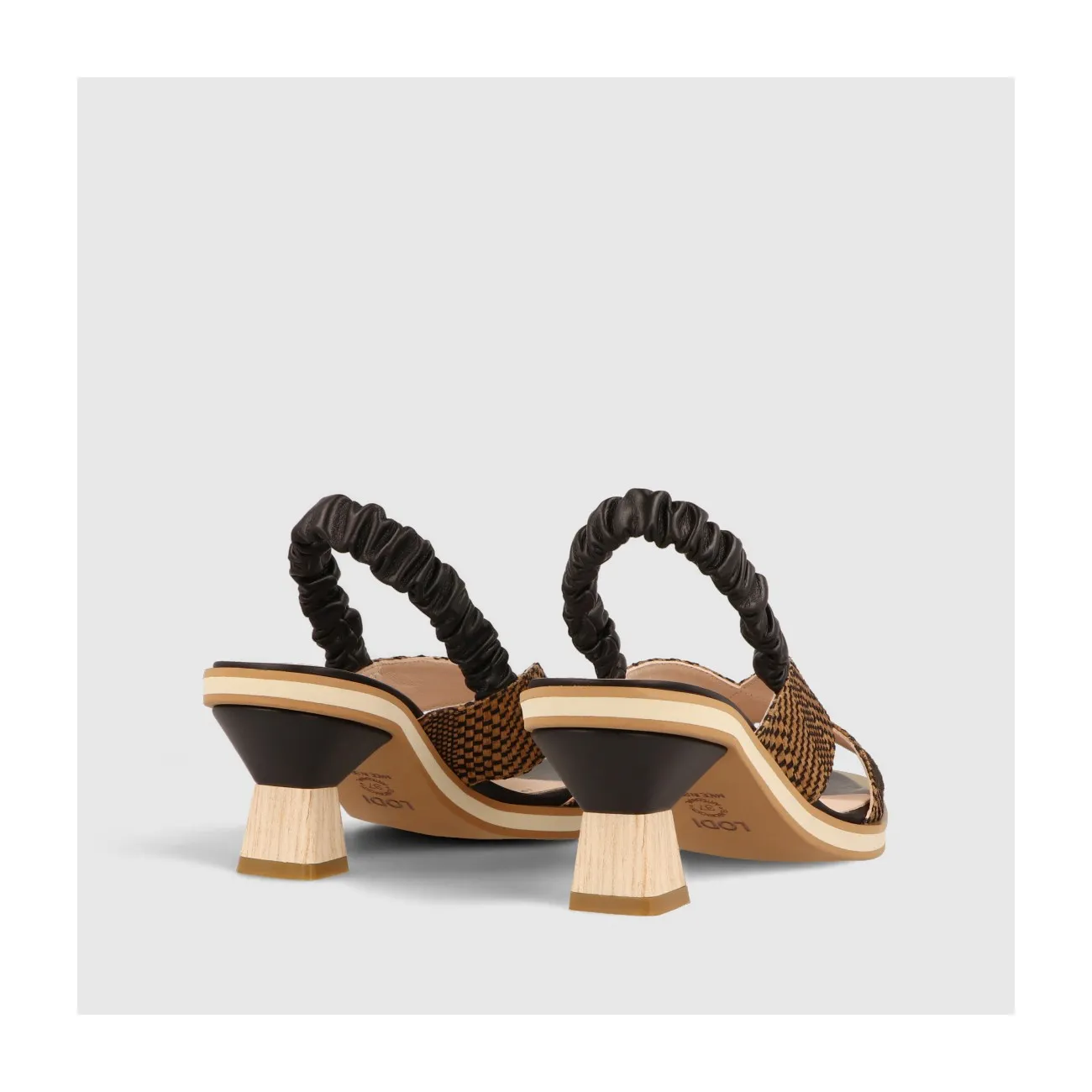 Sandale Jubair en tissu tressé camel et noir | LODI Chaussures pour femme en ligne