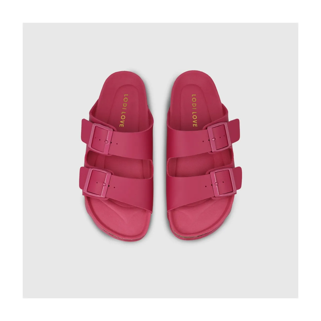 Sandale plate pour femme en tissu effet cuir couleur fuchsia. I LODI Chaussures pour femme online.