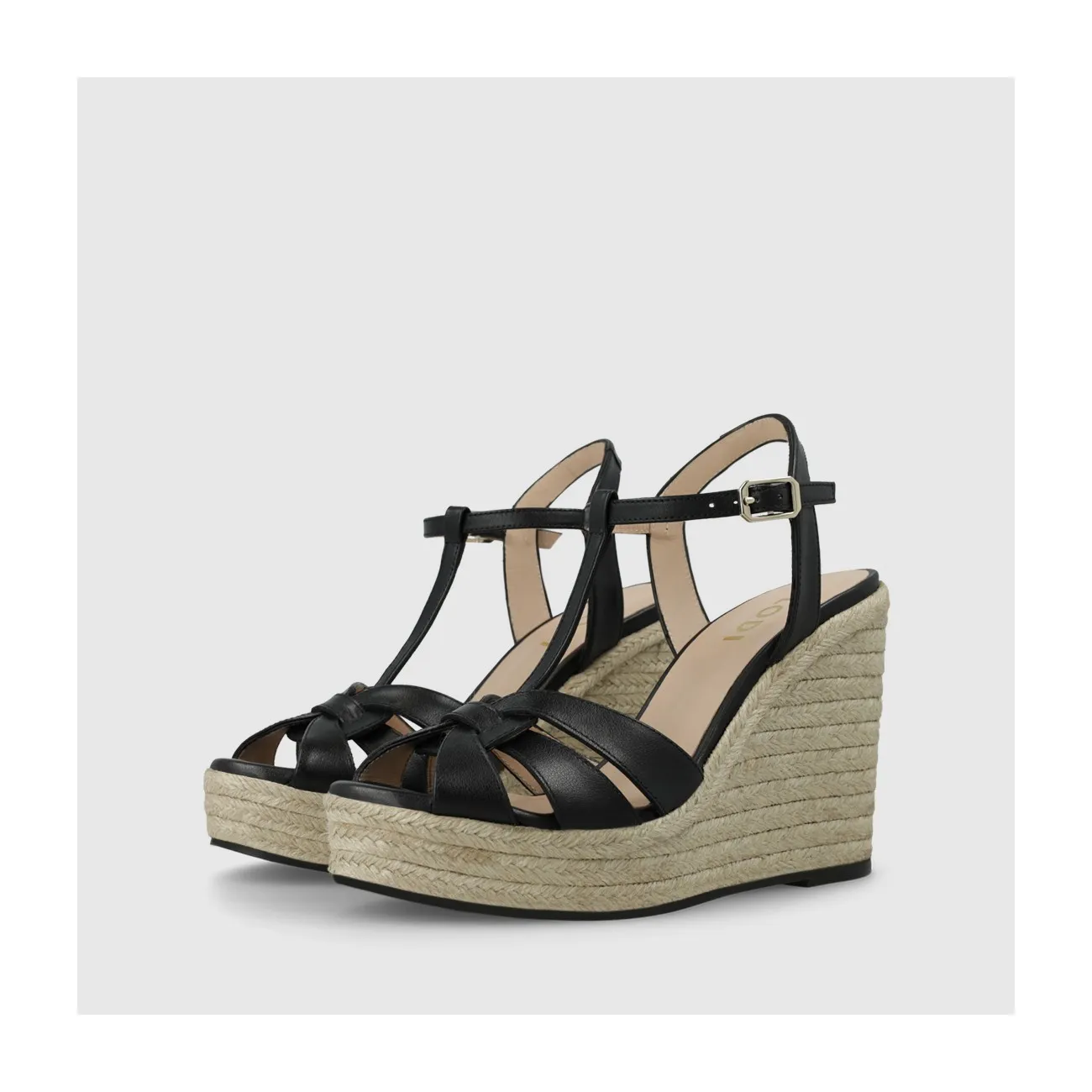 Sandale plateforme pour femme en cuir noir. I LODI Chaussures pour femme online.