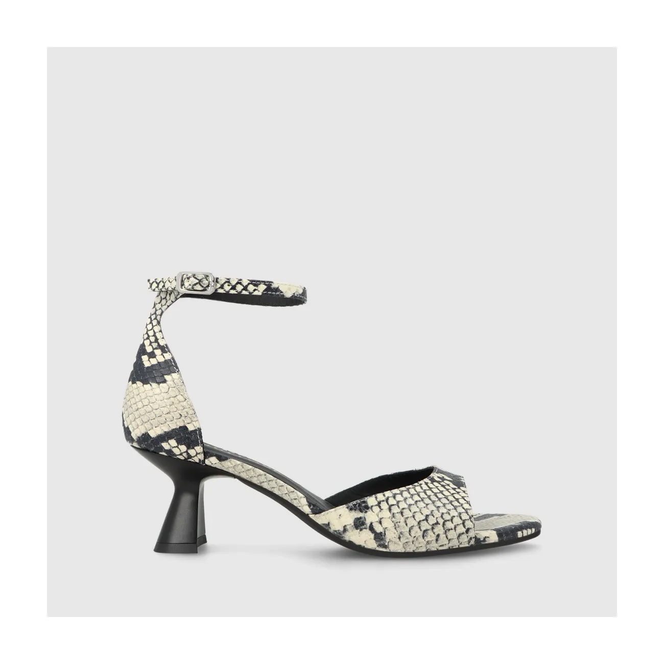 Sandale pour femme en cuir animal print blanc et noir. I LODI Chaussures pour femme online.