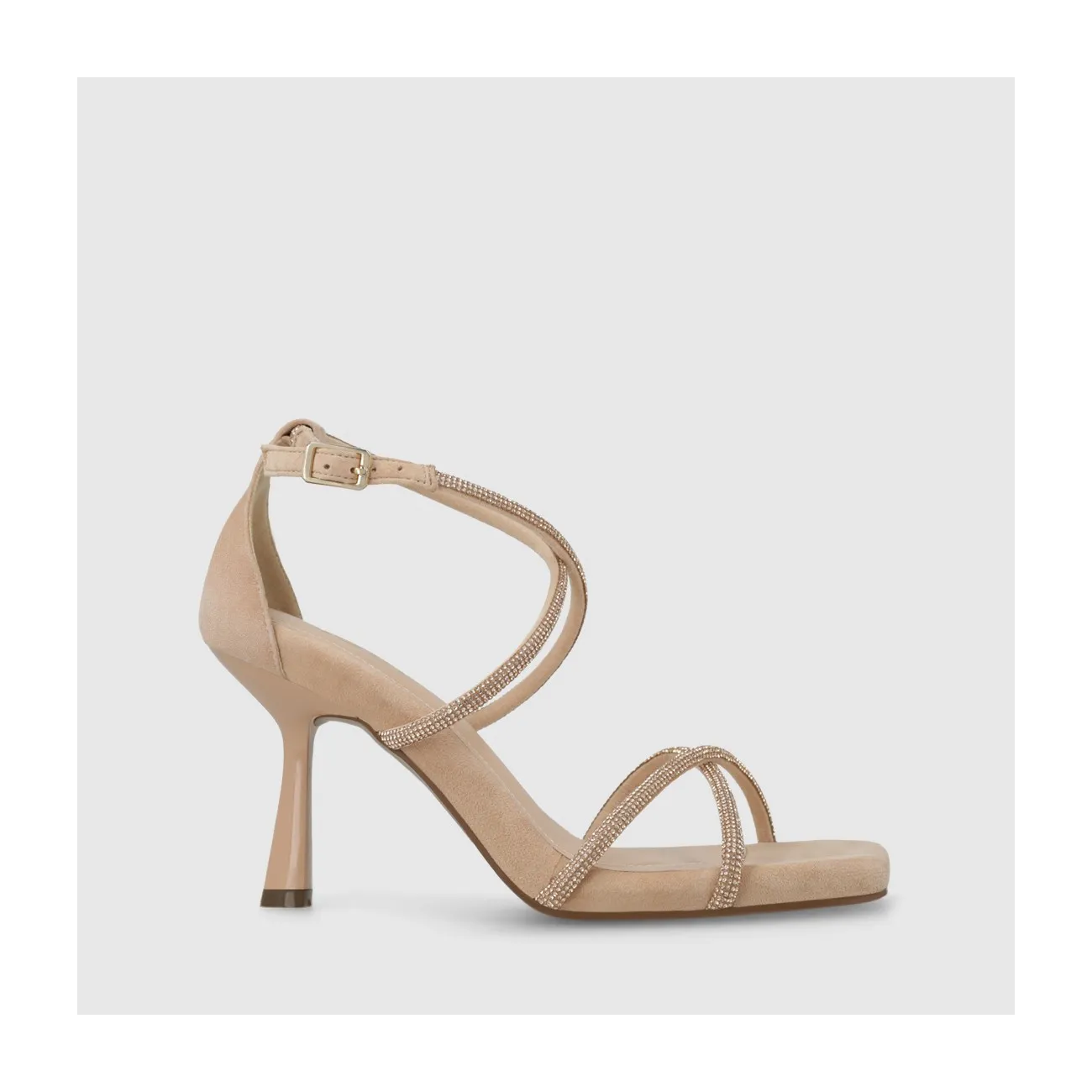 Sandale pour femme en daim beige avec strass ton sur ton.I LODI Chaussures pour femme online.