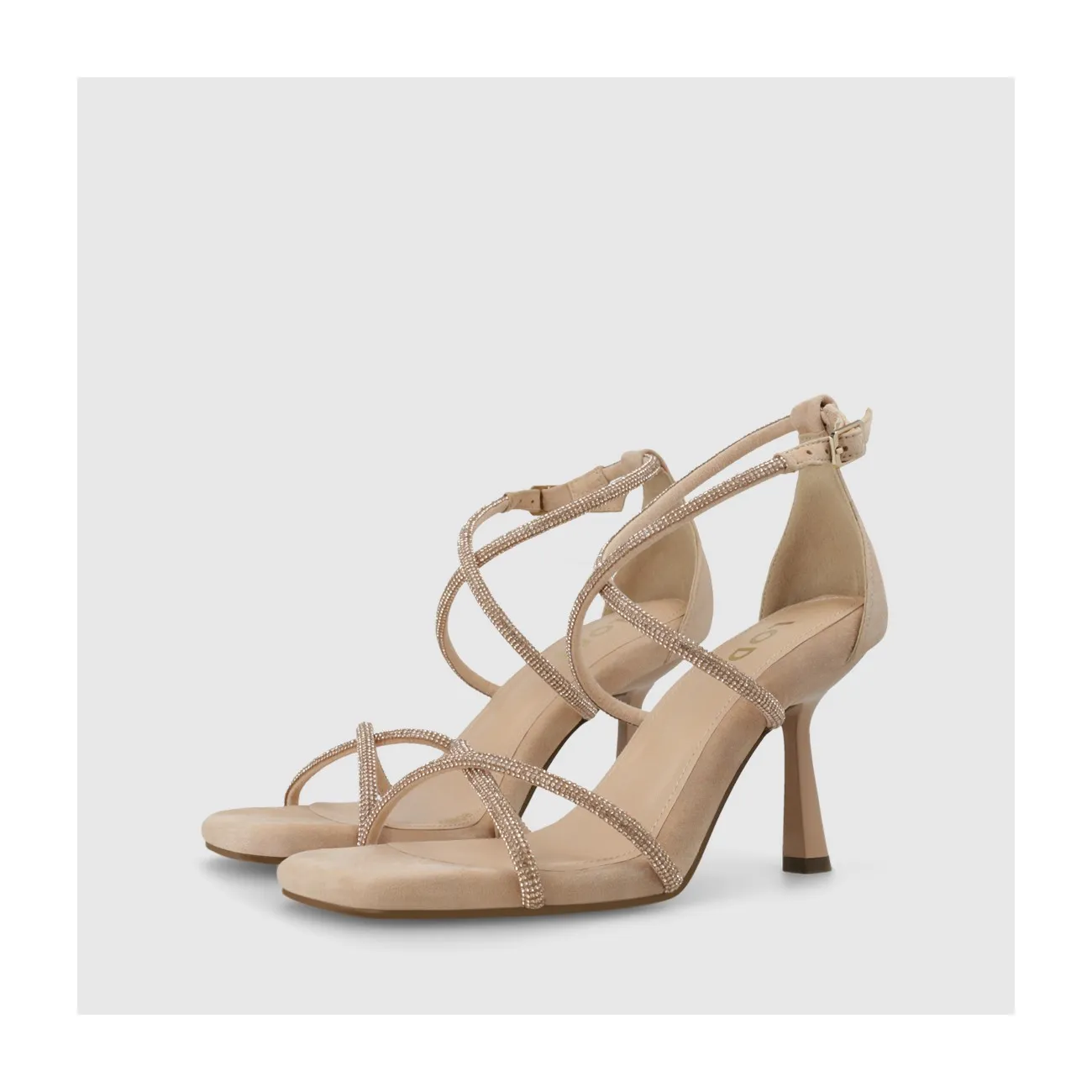 Sandale pour femme en daim beige avec strass ton sur ton.I LODI Chaussures pour femme online.