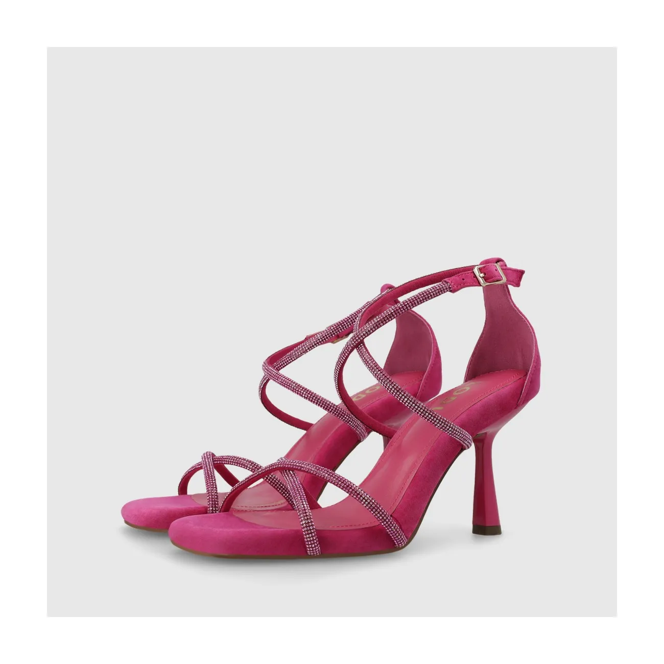 Sandale pour femme en daim fuchsia avec strass ton sur ton.I LODI Chaussures pour femme online.