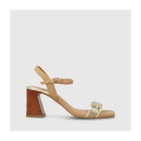 Sandale à talon pour femme en cuir combiné beige.I LODI Chaussures pour femme online.