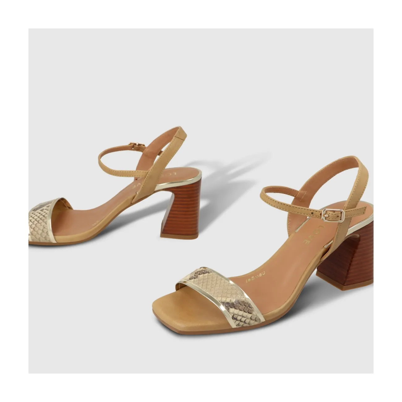 Sandale à talon pour femme en cuir combiné beige.I LODI Chaussures pour femme online.