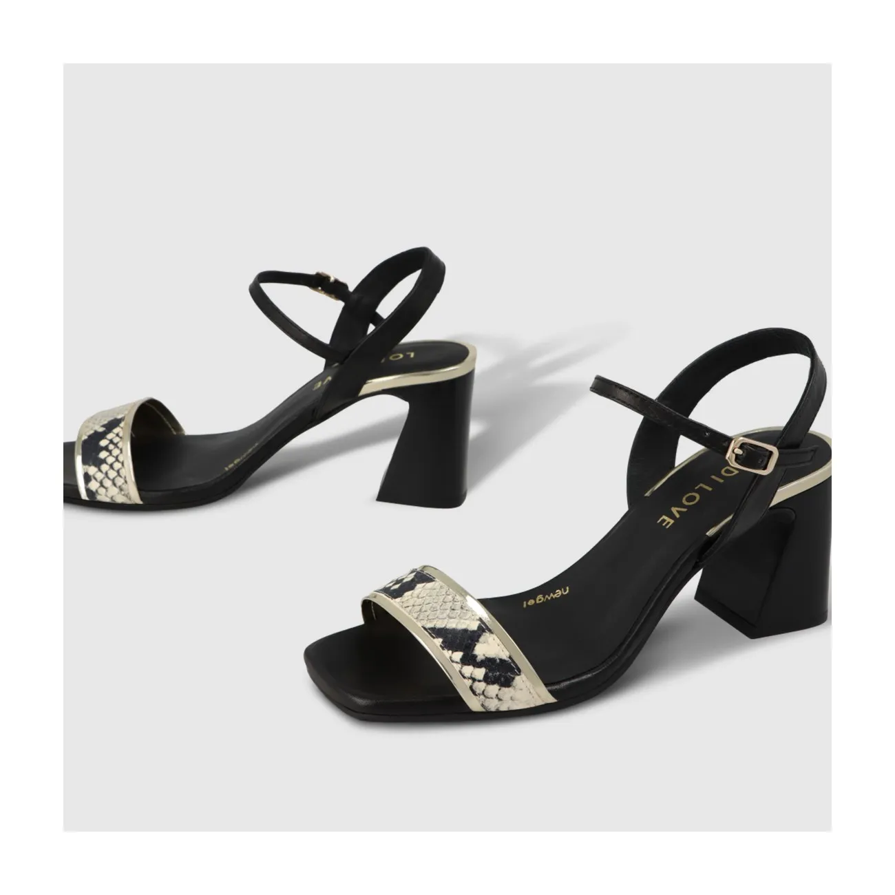 Sandale à talon pour femme en cuir combiné noir.I LODI Chaussures pour femme online.