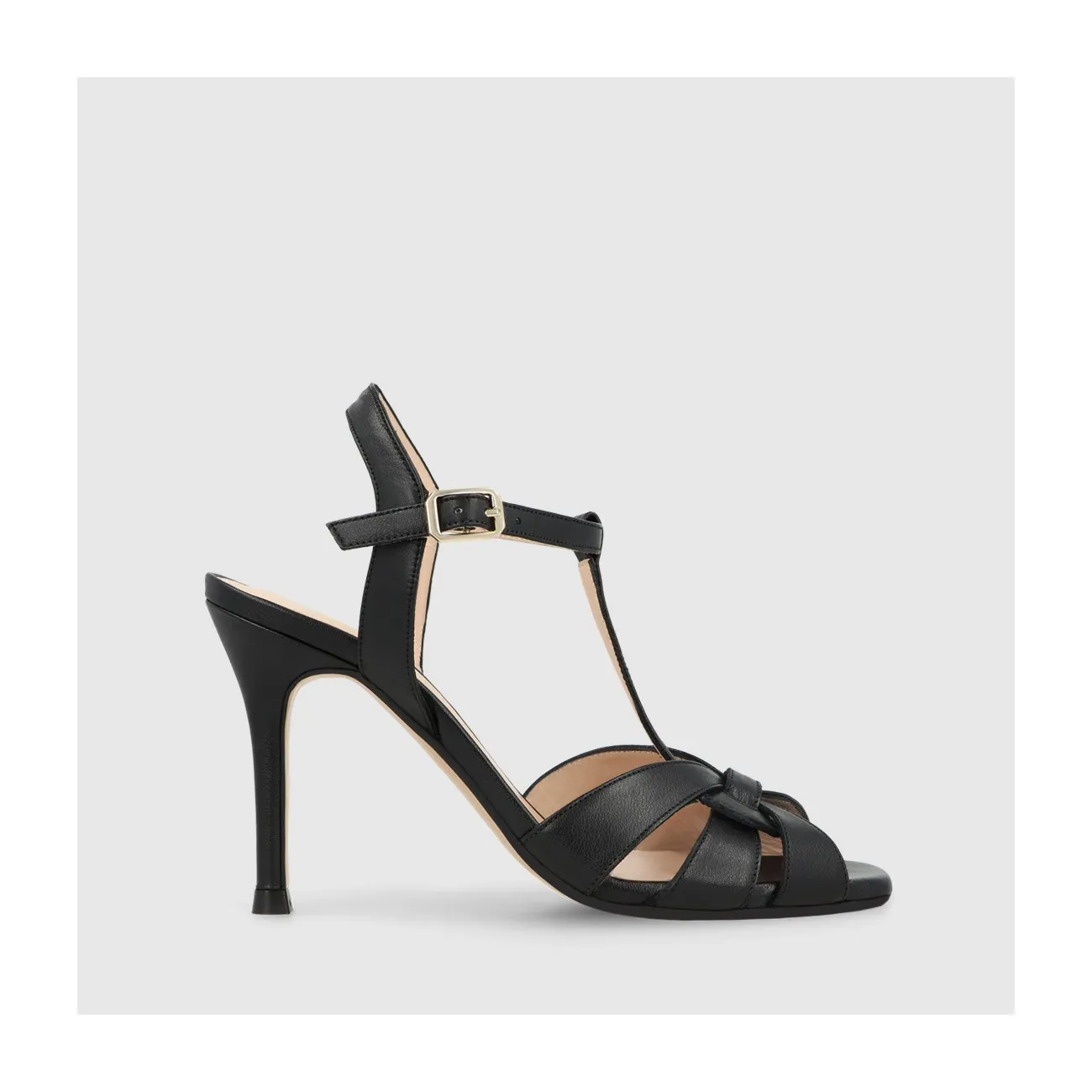 Sandale à talon pour femme en cuir noir. I LODI Chaussures pour femme online.