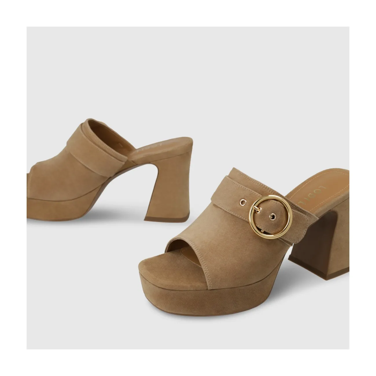 Sandale à talon pour femme en daim marron.I LODI Chaussures pour femme online.