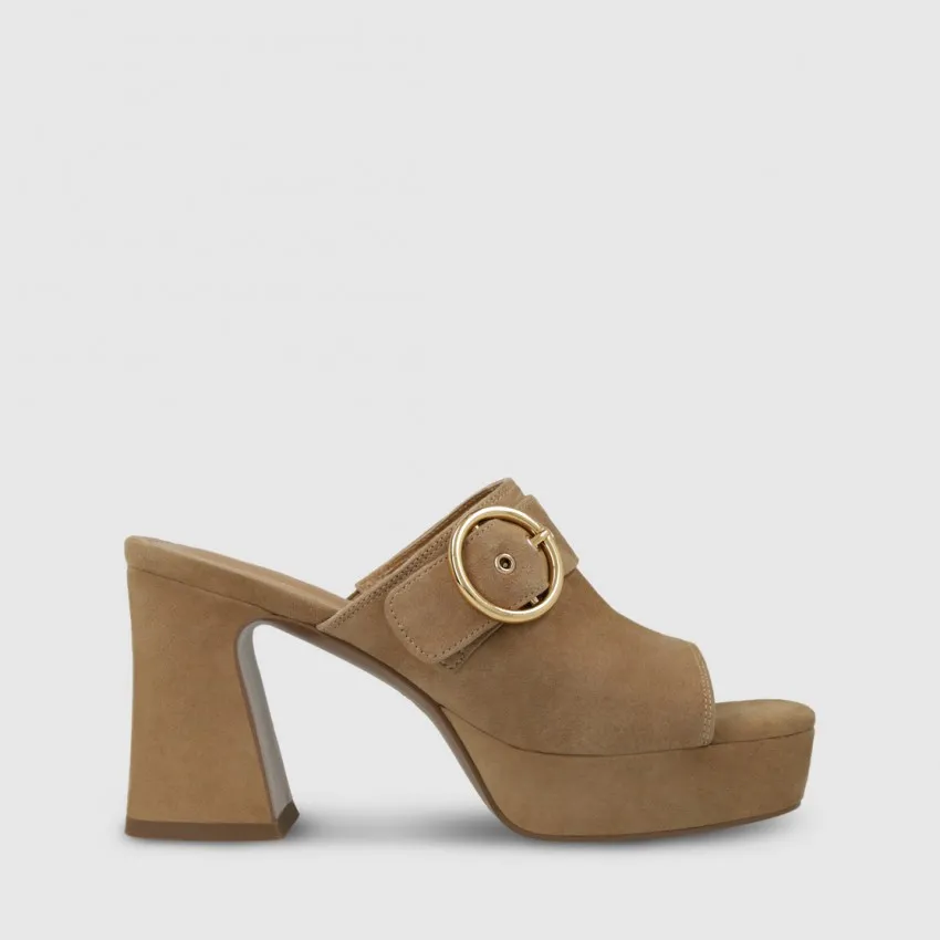 Sandale à talon pour femme en daim marron.I LODI Chaussures pour femme online.