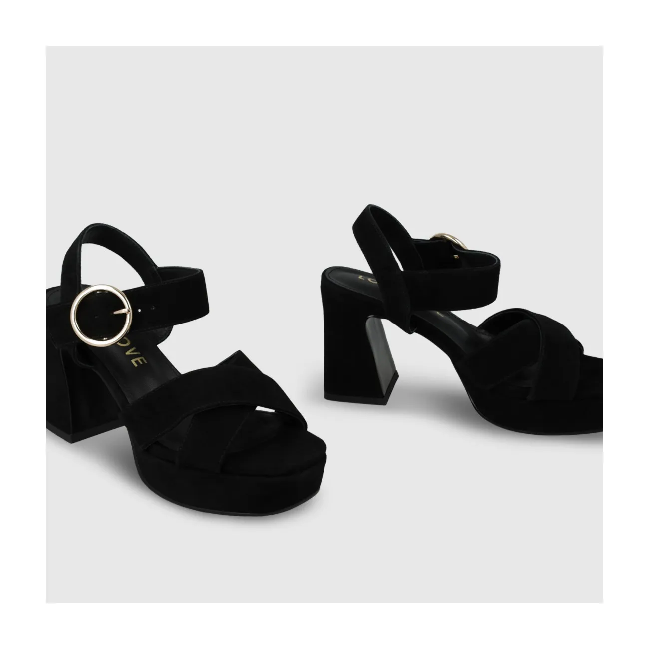 Sandale à talon pour femme en daim noir.I LODI Chaussures pour femme online.