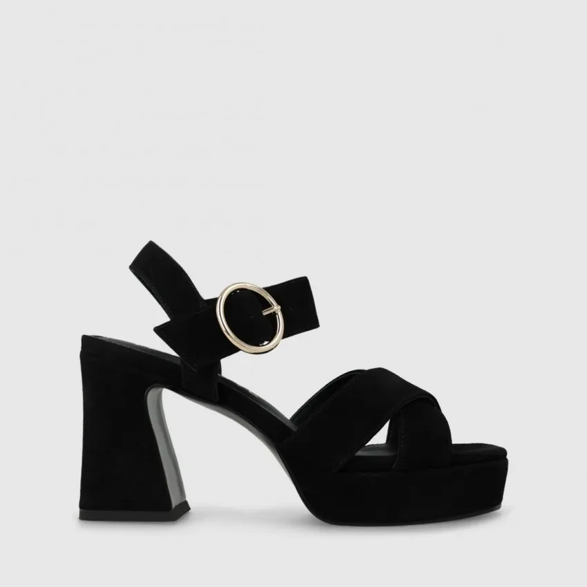 Sandale à talon pour femme en daim noir.I LODI Chaussures pour femme online.