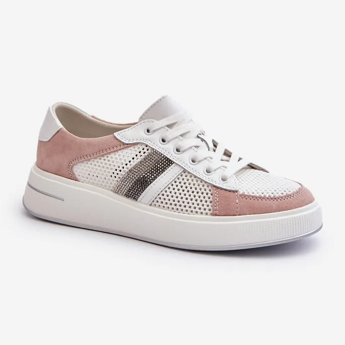 S.Barski D&amp;A Baskets en Cuir pour Femme LR110 Blanc et Rose blanche