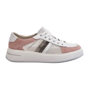 S.Barski D&amp;A Baskets en Cuir pour Femme LR110 Blanc et Rose blanche