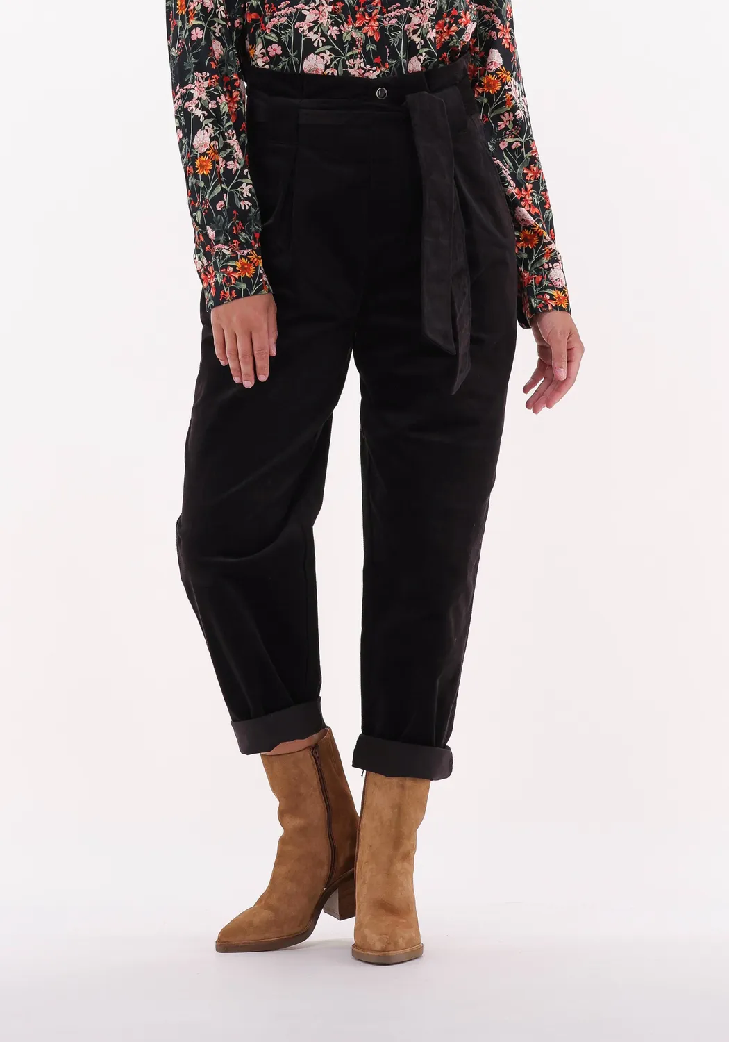 scotch & soda pantalon daisy - high rise straight leg paperbag trousers en noir