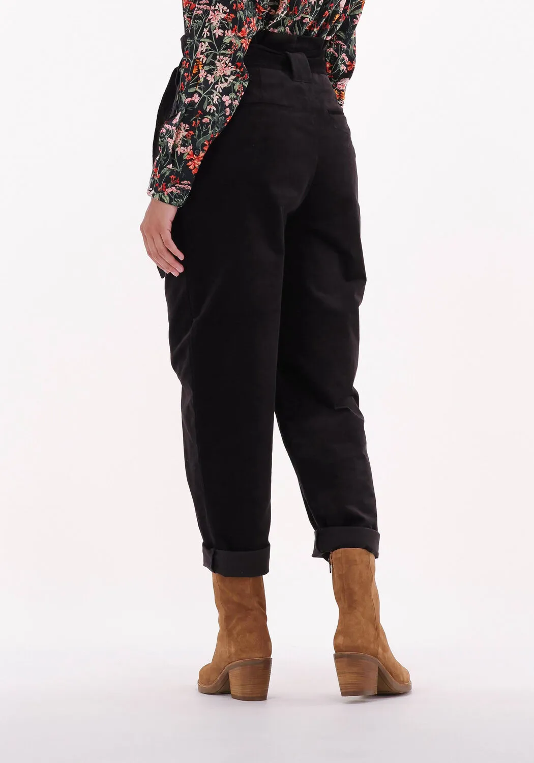 scotch & soda pantalon daisy - high rise straight leg paperbag trousers en noir