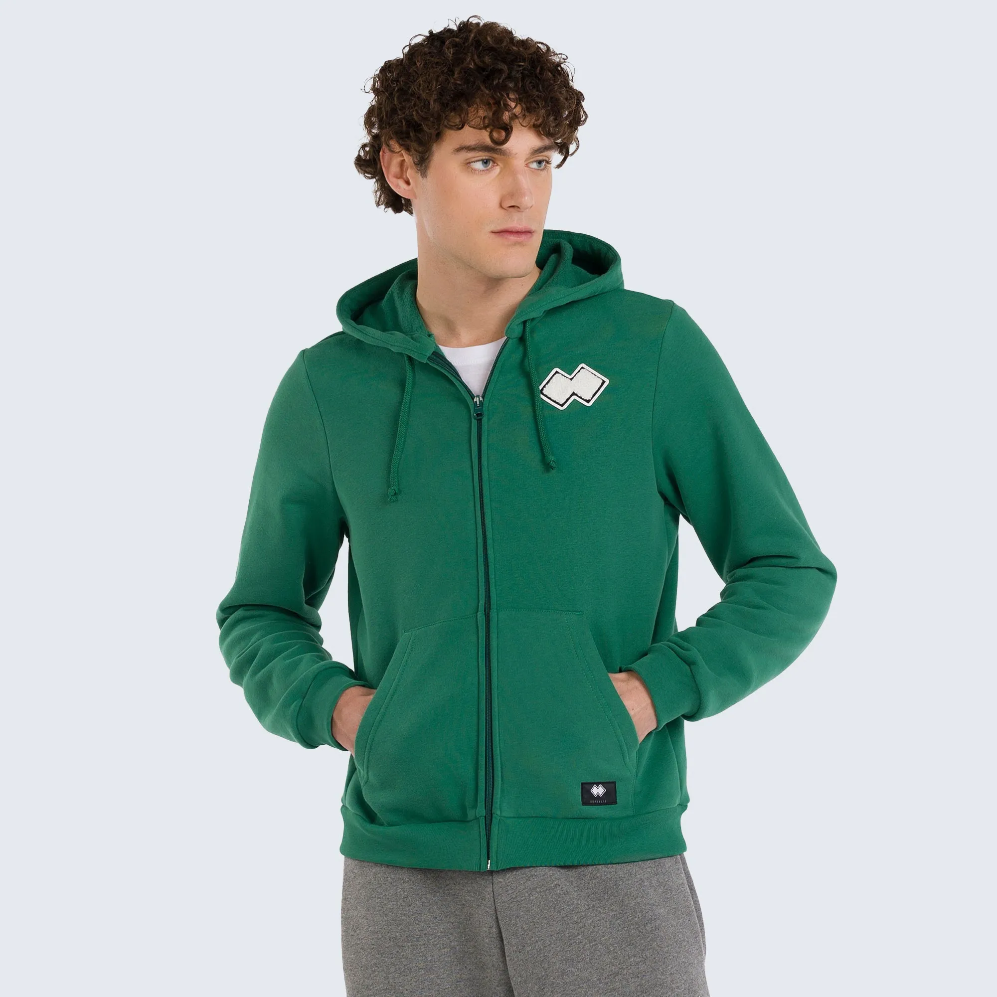 Sweat à Capuche Full Zip avec Patch en Éponge