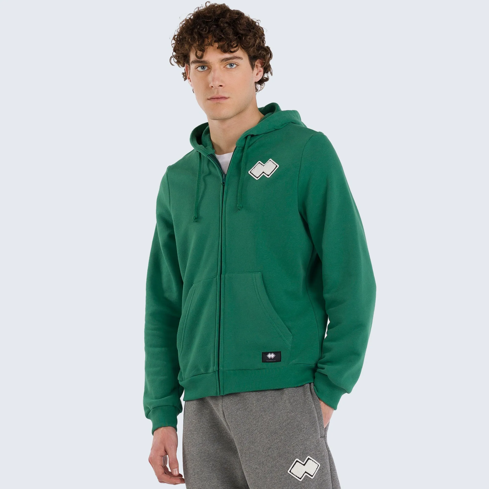 Sweat à Capuche Full Zip avec Patch en Éponge