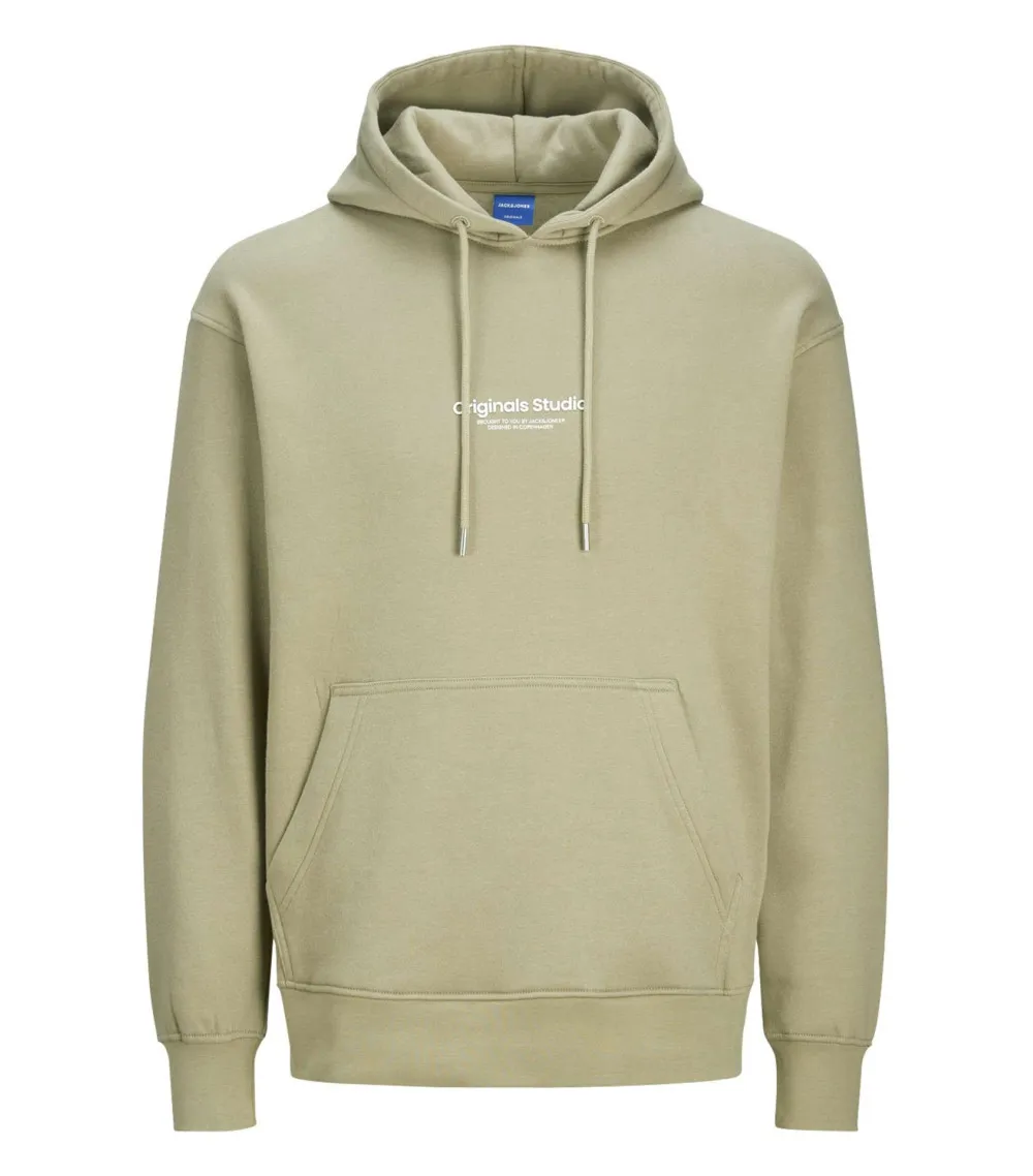 Sweat à capuche Jack & Jones en coton mélangé beige petite écriture et cordon de serrage