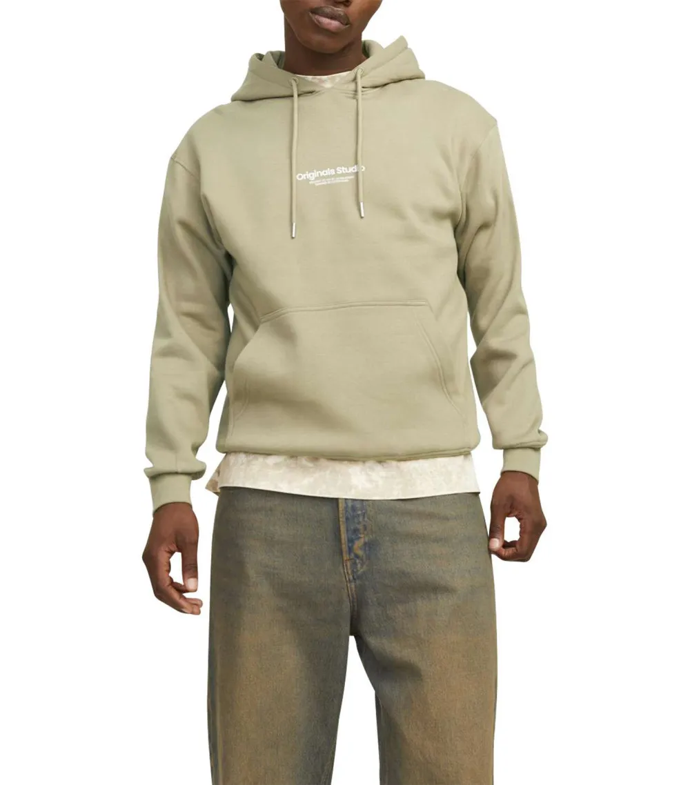 Sweat à capuche Jack & Jones en coton mélangé beige petite écriture et cordon de serrage