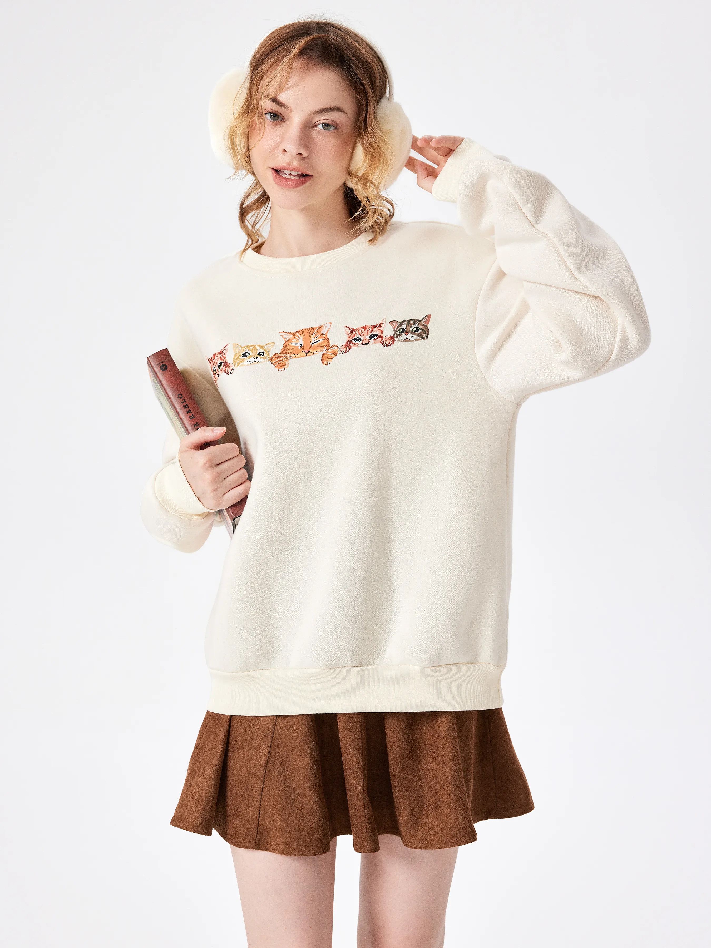  Sweatshirt Motif Chat en Terry